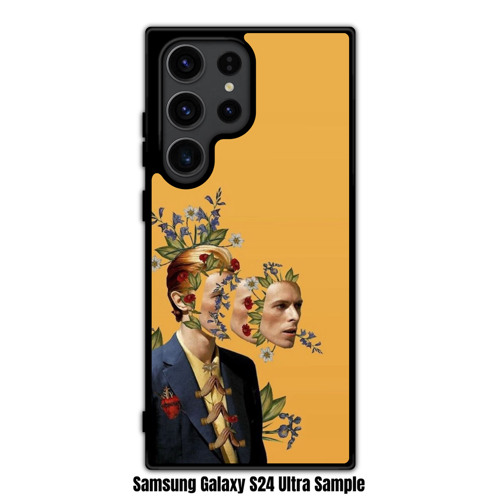 David Bowie Phone Case For iPhone Samsung Galaxy Pixel - David Bowie Surreal Floral Collage On Yellow Background