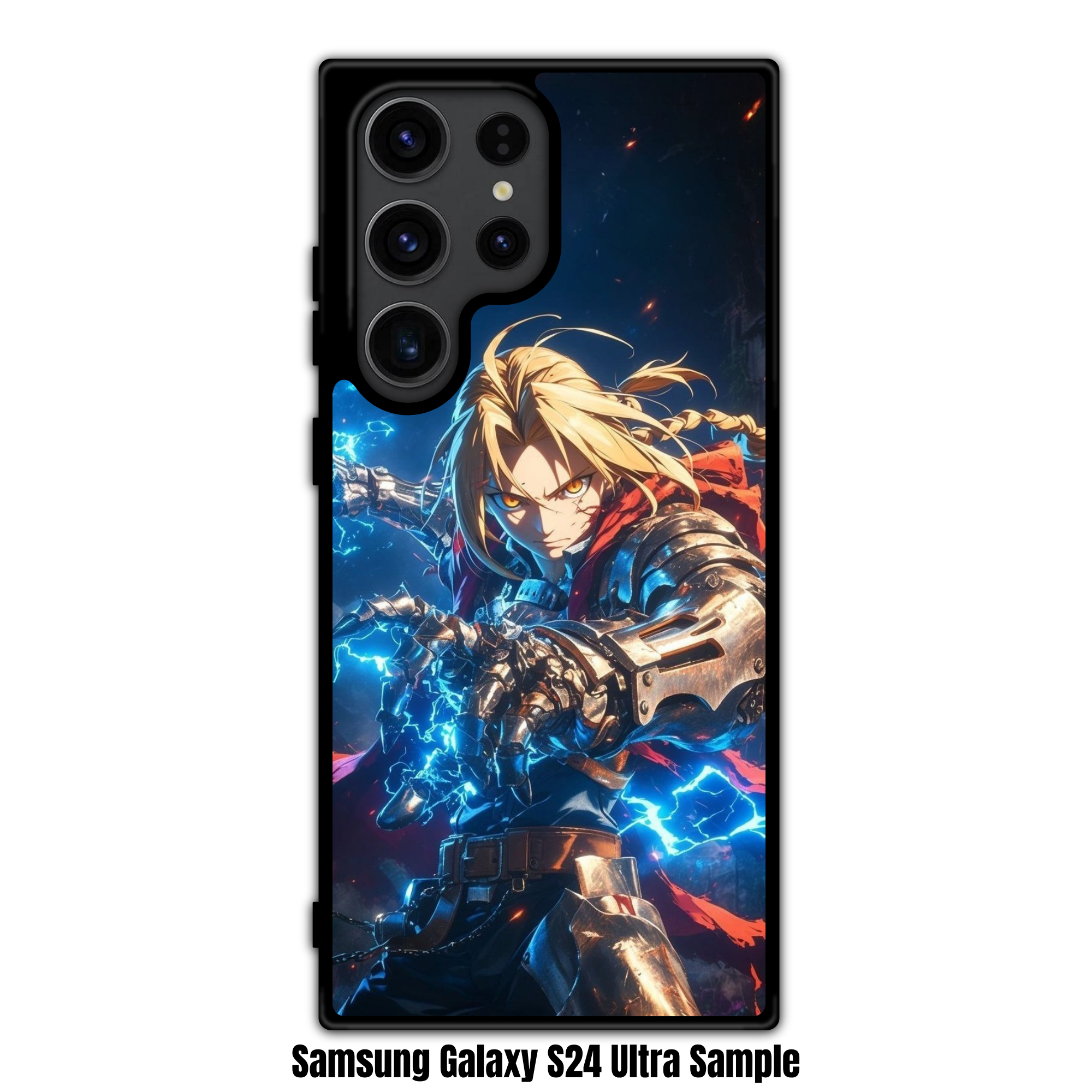 Fullmetal Alchemist Edward Phone Case For iPhone Samsung Galaxy Pixel - Edward Elric Performing Alchemy With Blue Lightning Energy On Dark Night Background
