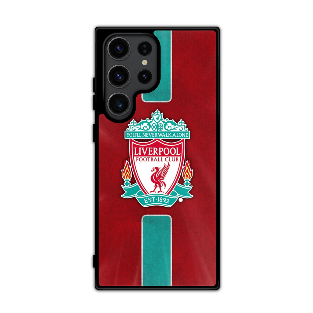 Liverpool FC Phone Case For iPhone Samsung Galaxy Pixel - Liverpool FC Minimalist Teal Stripe On Red Textured Background