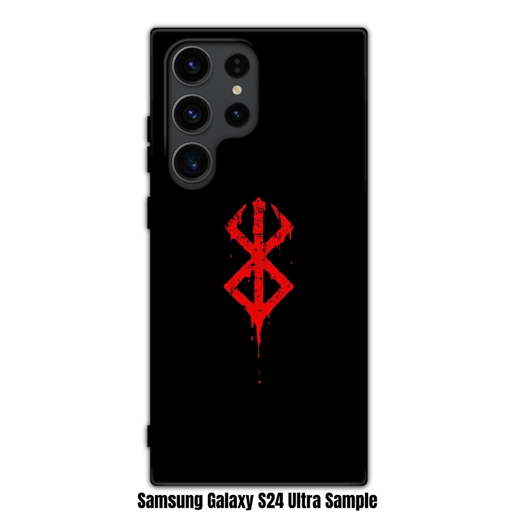 Berserk Phone Case For iPhone Samsung Galaxy Pixel - Brand Of Sacrifice With Red Distressed Texture On Black Background