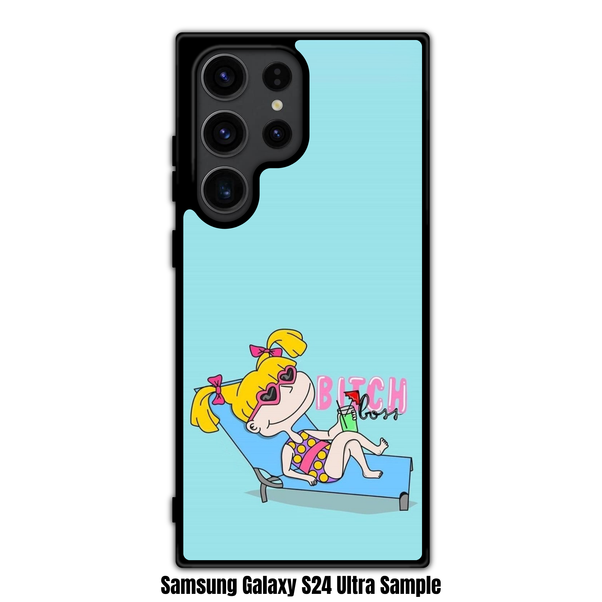 Rugrats Angelica Phone Case For iPhone Samsung Galaxy Pixel - Angelica Pickles Reclining On A Beach Chair On Light Blue Background