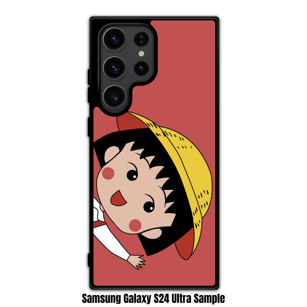 Chibi Maruko Chan Phone Case For iPhone Samsung Galaxy Pixel - Chibi Maruko Chan Peeking Profile Artwork On Terracotta Red Background