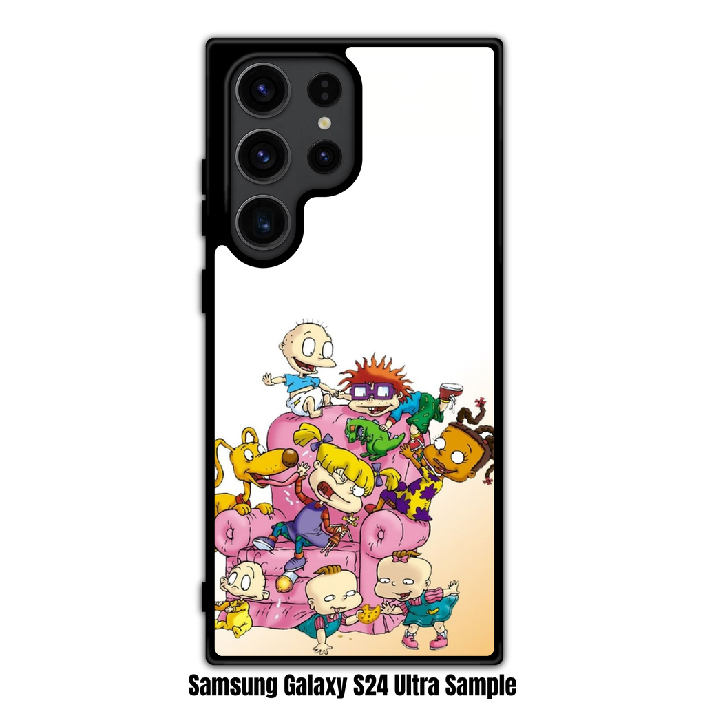 Rugrats Phone Case For iPhone Samsung Galaxy Pixel - Rugrats Characters Playing Around A Pink Armchair On A White And Peach Background