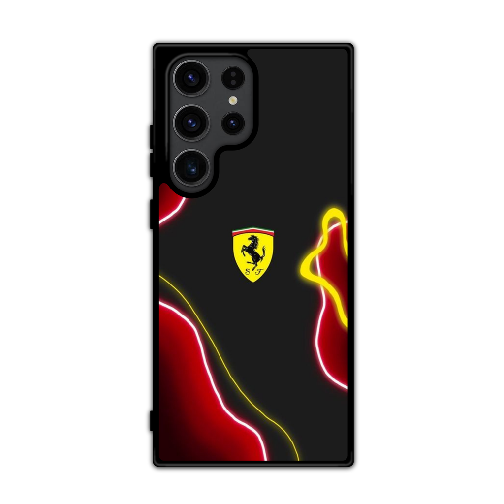 F1 Formula 1 Ferrari Phone Case For iPhone Samsung Galaxy Pixel - Ferrari Logo On Black Background With Red Yellow Shapes