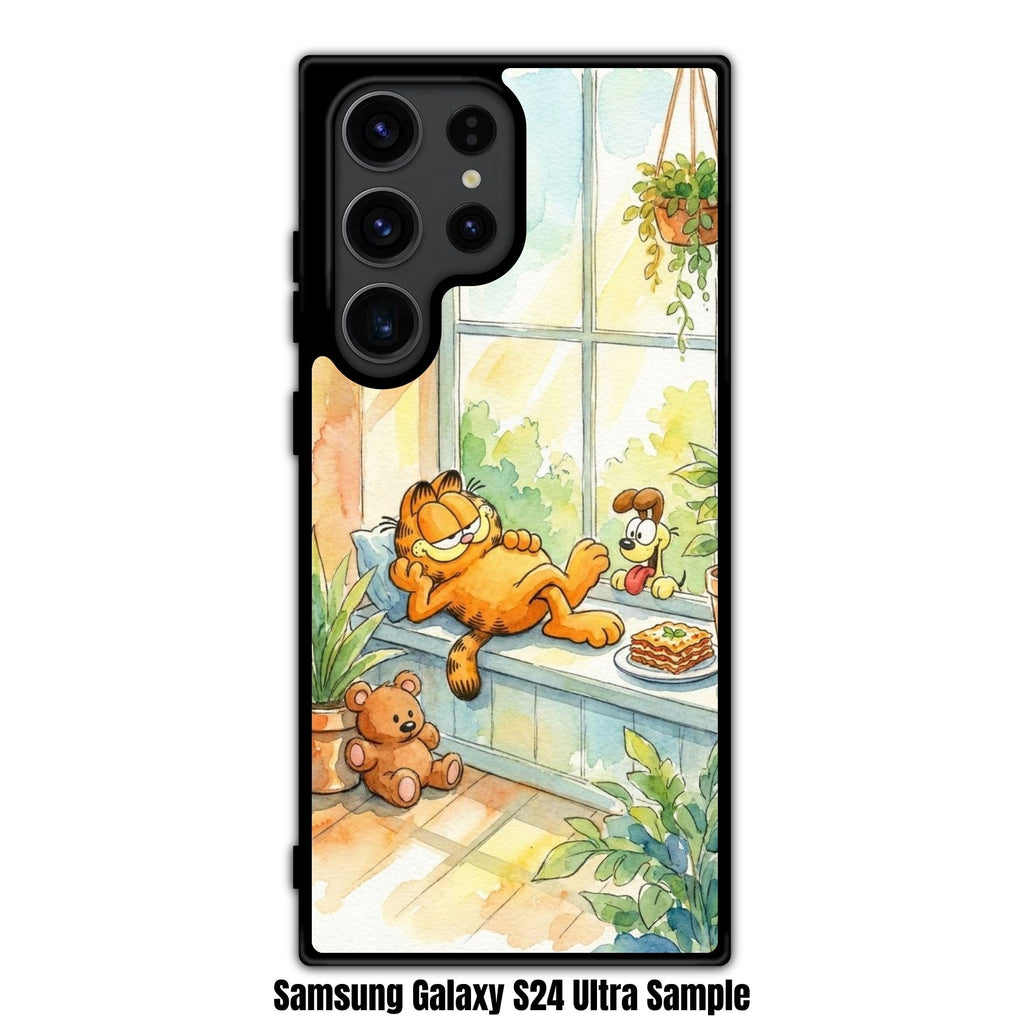 Garfield Phone Case For iPhone Samsung Galaxy Pixel - Garfield Relaxing On Windowsill With Odie Watercolor Poster