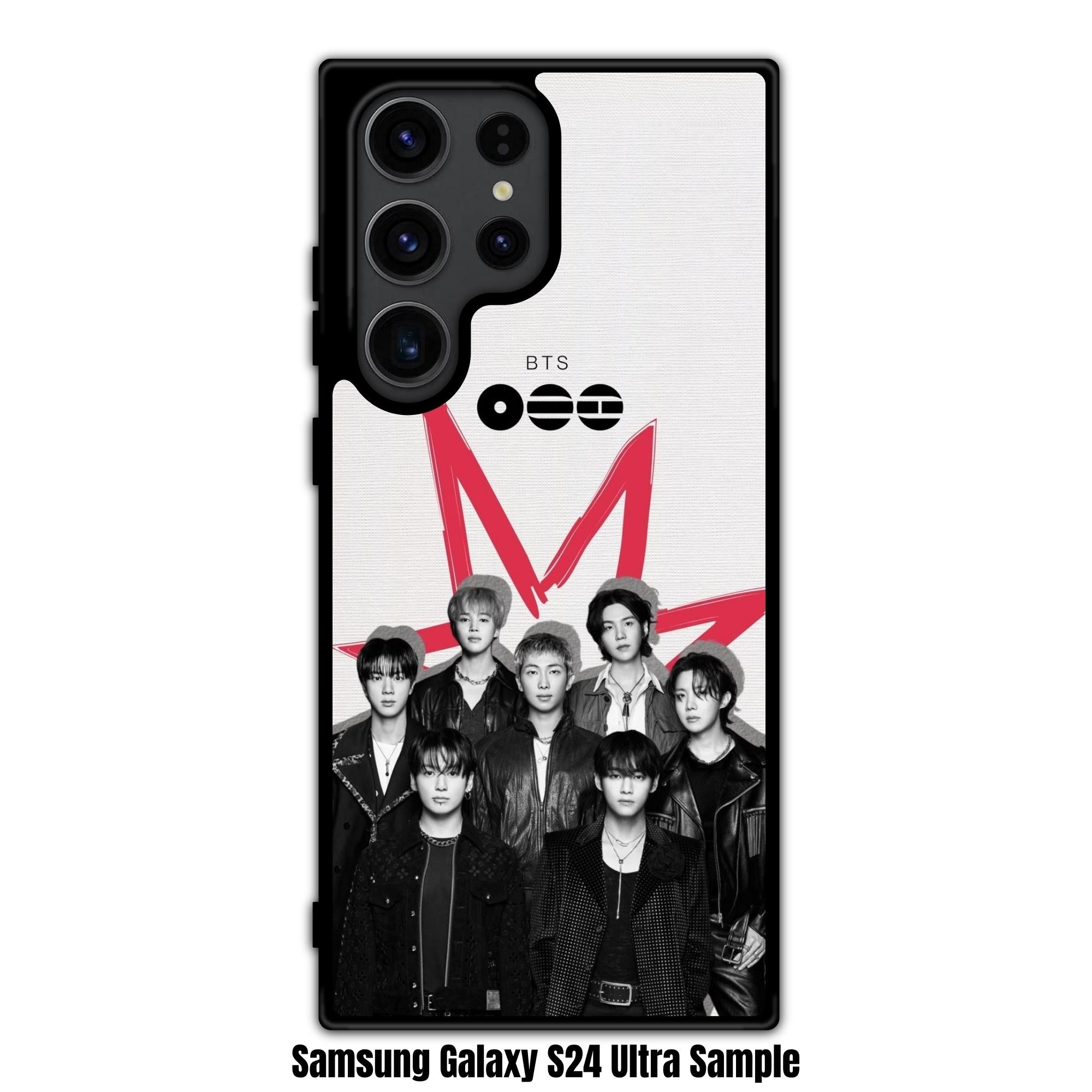 BTS Phone Case For iPhone Samsung Galaxy Pixel - BTS Group Photo With Red Star On Textured White Background