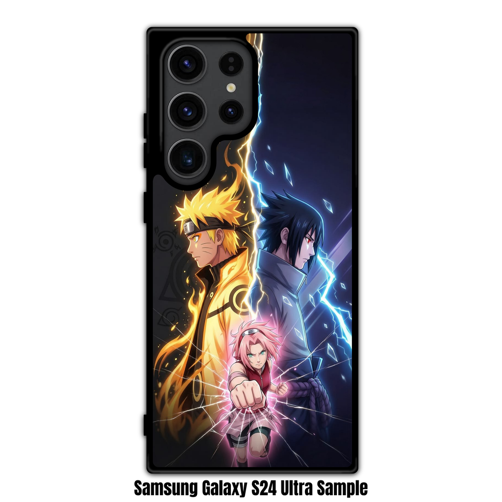Naruto Phone Case For iPhone Samsung Galaxy Pixel - Naruto Uzumaki Sasuke Uchiha And Sakura Haruno Separated By Golden And Blue Lightning