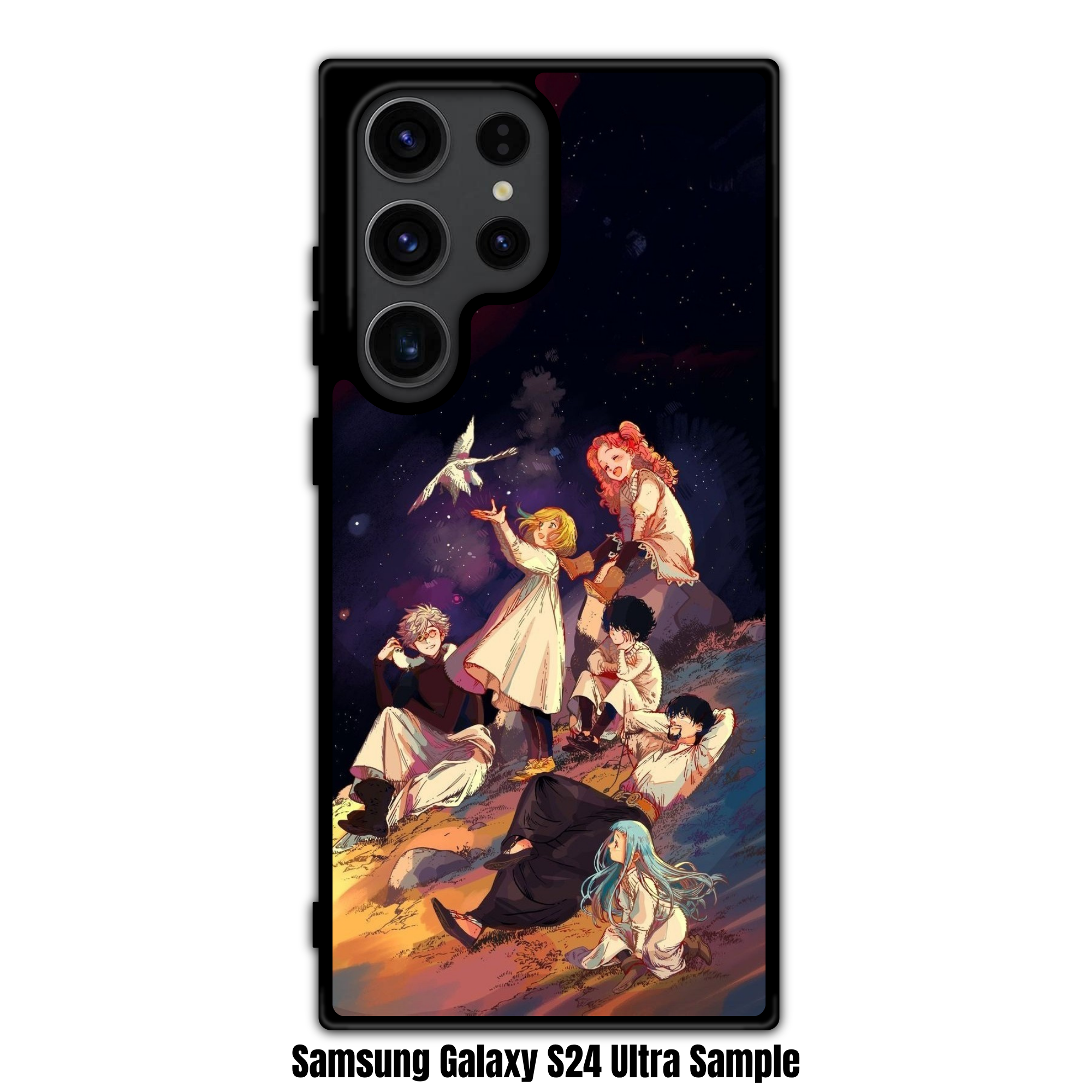 Witch Hat Atelier Phone Case For iPhone Samsung Galaxy Pixel - Witch Hat Atelier Main Cast Relaxing On Grassy Hilltop Under Starry Night Sky Background