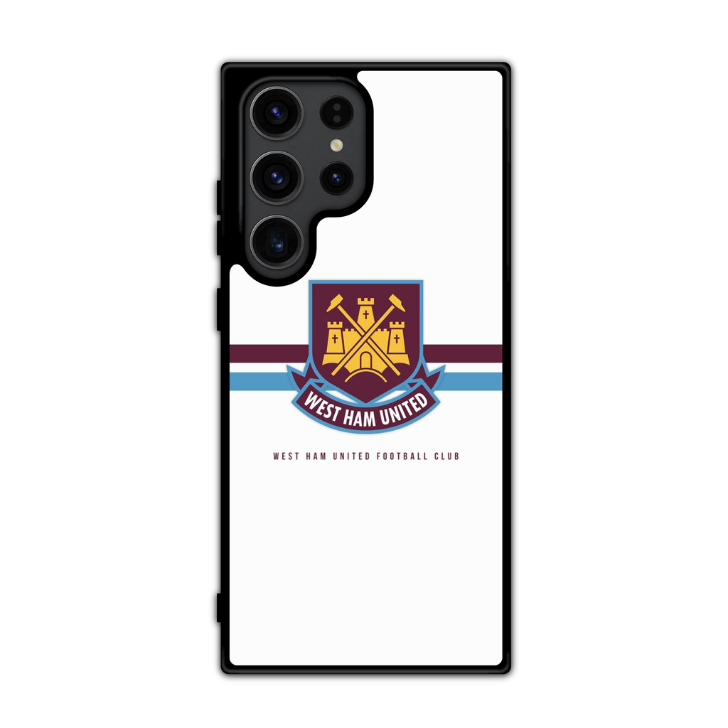 West Ham United FC Phone Case For iPhone Samsung Galaxy Pixel - West Ham United FC Crest On White Background With Claret And Blue Horizontal Stripes