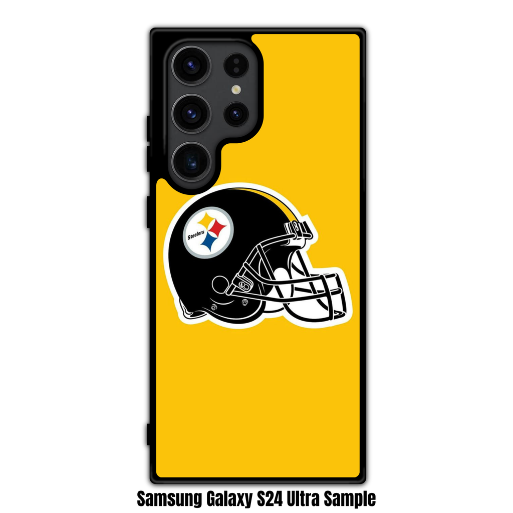NFL Pittsburgh Steelers Phone Case For iPhone Samsung Galaxy Pixel - Pittsburgh Steelers Black Helmet On Yellow Background