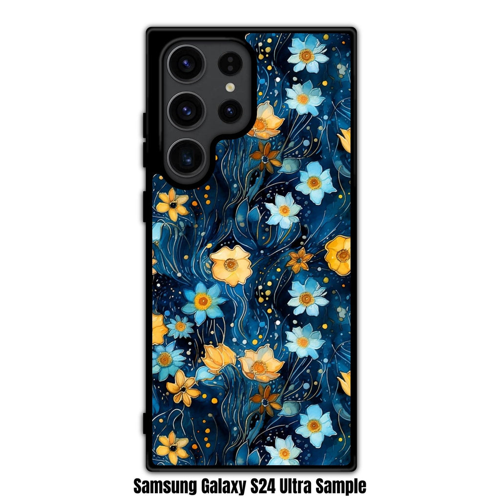 Floral Pattern Phone Case For iPhone Samsung Galaxy Pixel - Starry Night Floral Pattern On Deep Blue Background