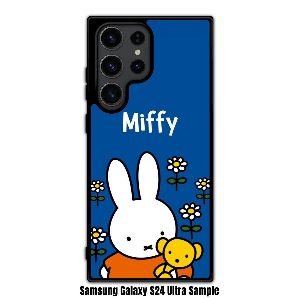 Miffy Phone Case For iPhone Samsung Galaxy Pixel - Miffy With Teddy Bear In Blue Background