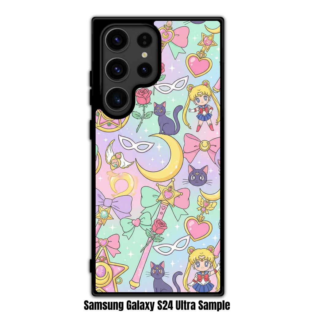 Sailor Moon Phone Case For iPhone Samsung Galaxy Pixel - Sailor Moon Chibi Characters And Magical Items On Pastel Gradient Background