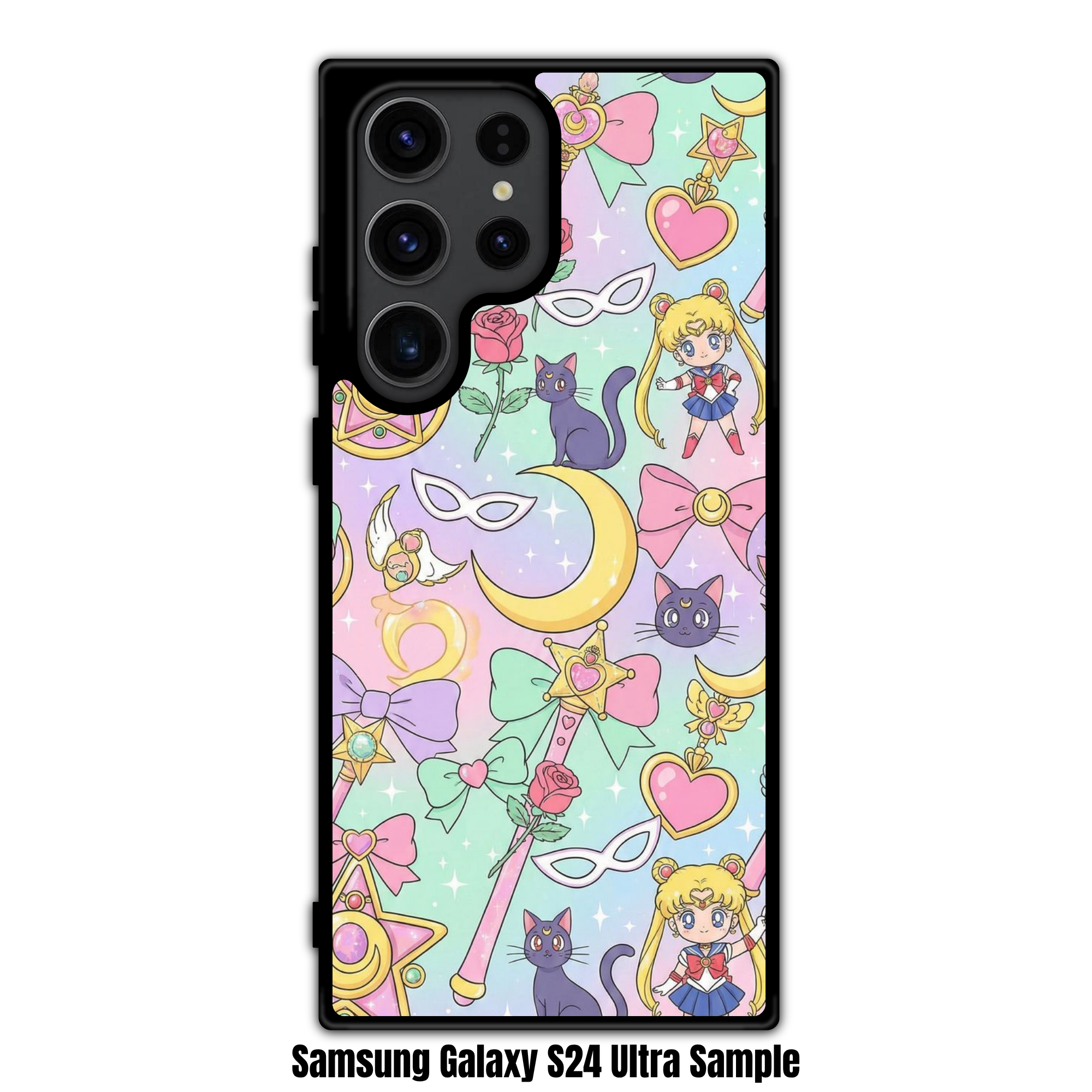 Sailor Moon Phone Case For iPhone Samsung Galaxy Pixel - Sailor Moon Chibi Characters And Magical Items On Pastel Gradient Background