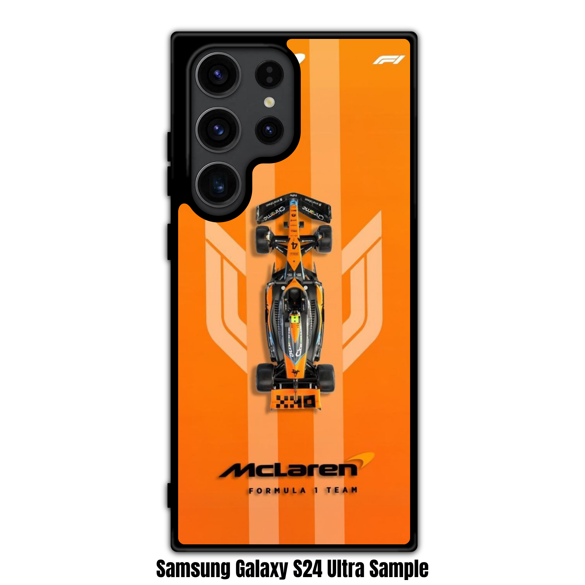 F1 Formula 1 McLaren Phone Case For iPhone Samsung Galaxy Pixel - MCL38 On Triple Stripe Orange Background