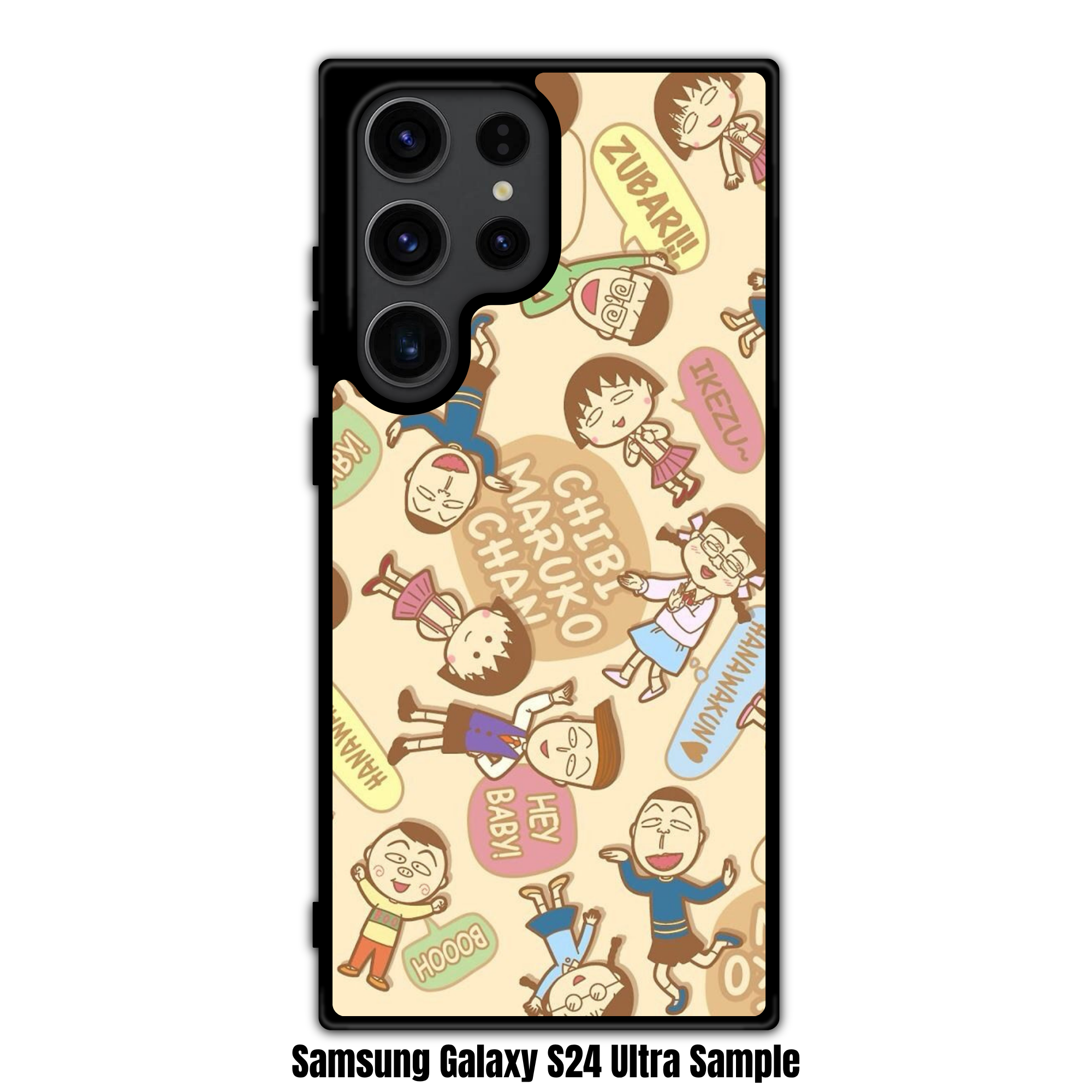 Chibi Maruko Chan Phone Case For iPhone Samsung Galaxy Pixel - Chibi Maruko Chan Classmates And Catchphrases Pattern On Cream Background