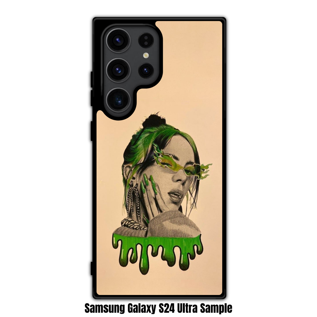Billie Eilish Phone Case For iPhone Samsung Galaxy Pixel - Billie Eilish Colored Pencil Drawing With Green Slime Element On Beige Background
