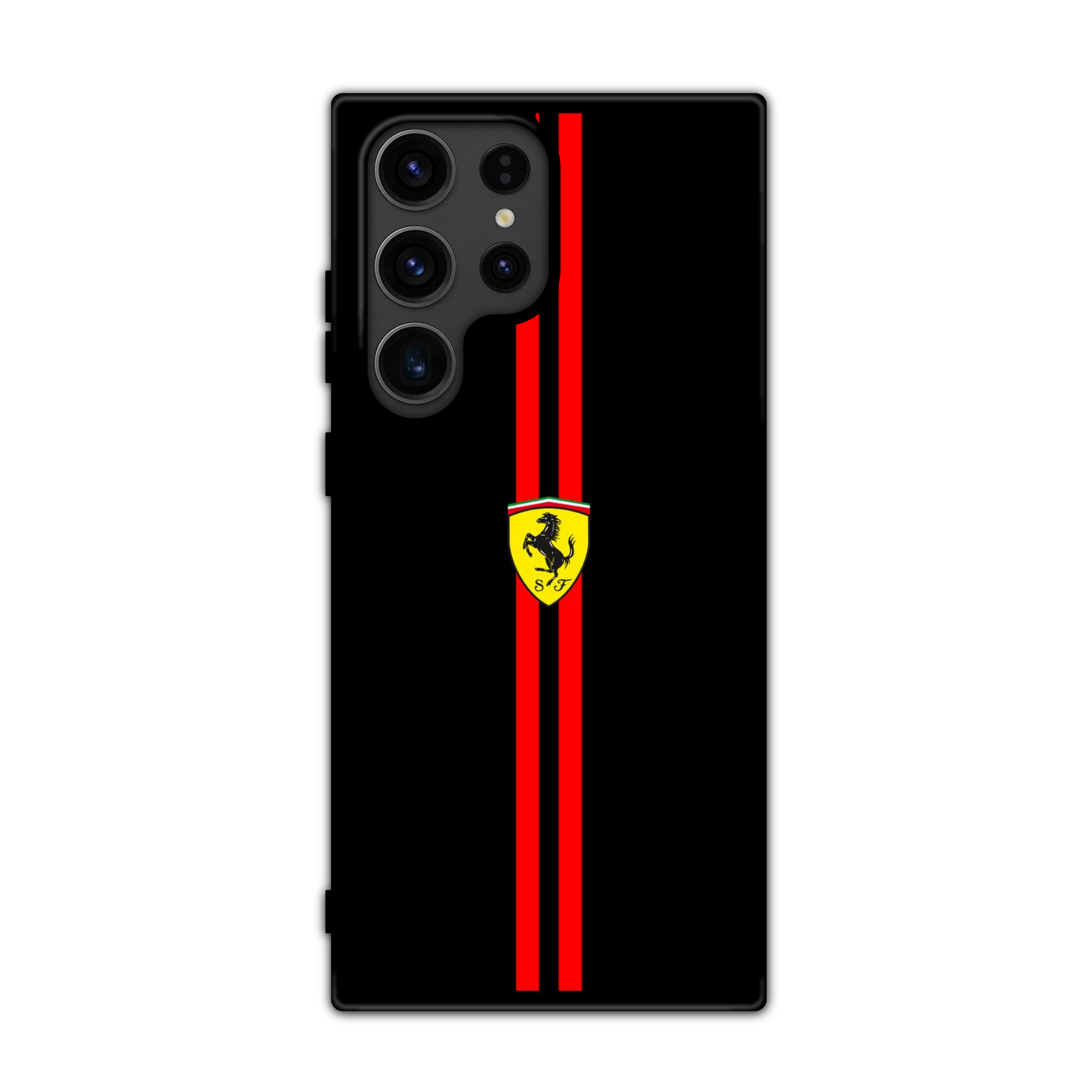 F1 Formula 1 Ferrari Phone Case For iPhone Samsung Galaxy Pixel - Ferrari Logo Red Stripes On Black Textured Background