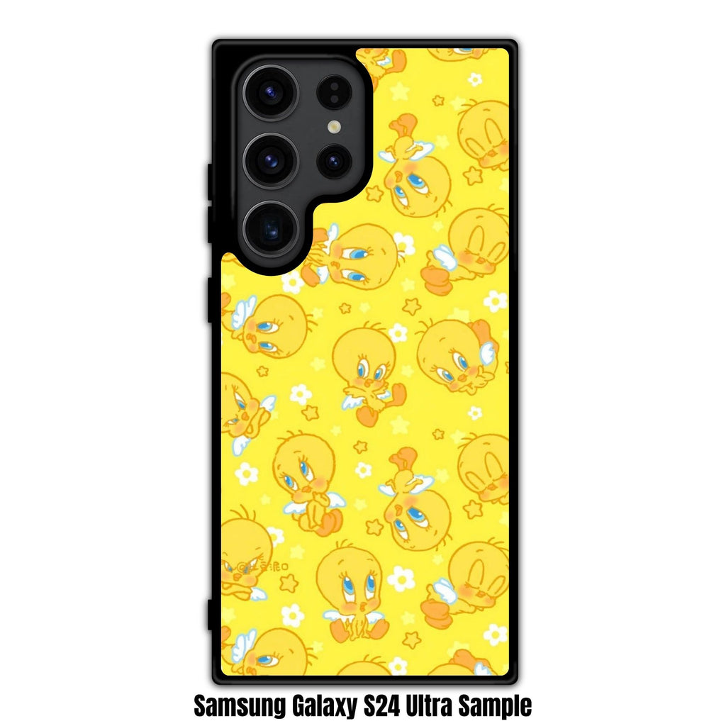 Looney Tunes Tweety Bird Phone Case For iPhone Samsung Galaxy Pixel - Tweety Bird Angel Expressions Pattern On Yellow Background
