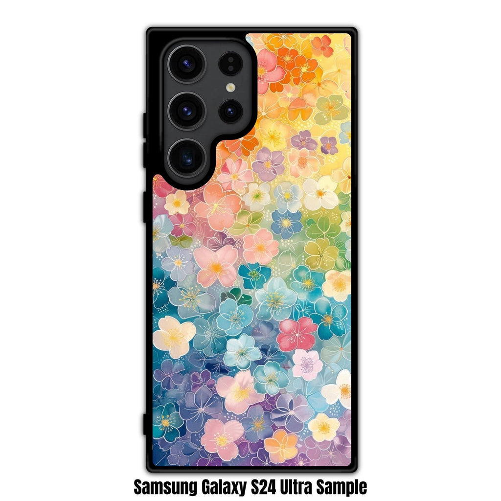Floral Pattern Phone Case For iPhone Samsung Galaxy Pixel - Vibrant Rainbow Floral Pattern On Color Gradient Background