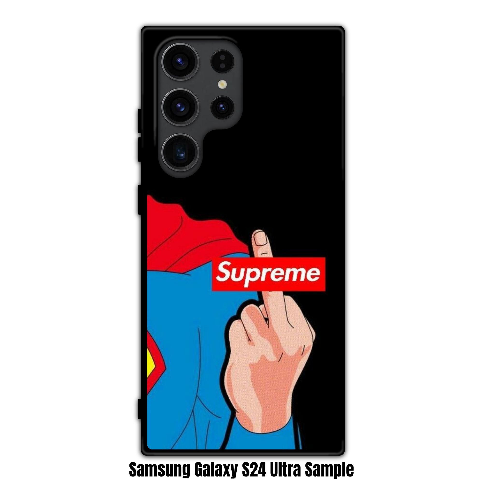 Supreme Phone Case For iPhone Samsung Galaxy Pixel - Supreme Logo And Superman Middle Finger On Black Background