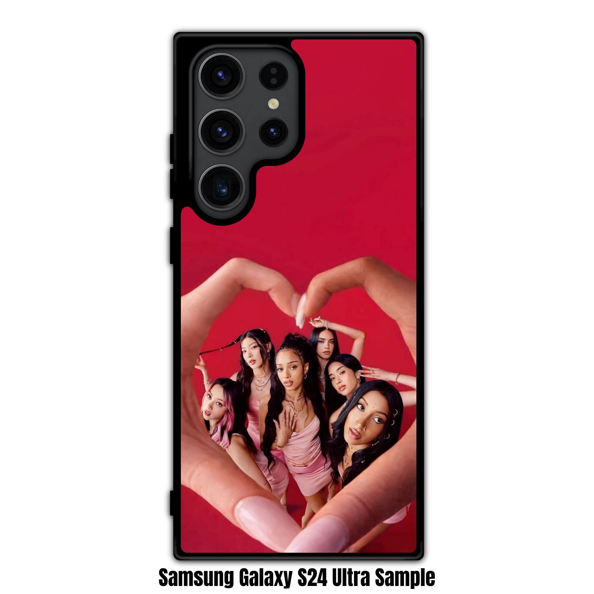 Katseye Phone Case For iPhone Samsung Galaxy Pixel - Katseye Members Framed In Finger Heart Shape On Red Background