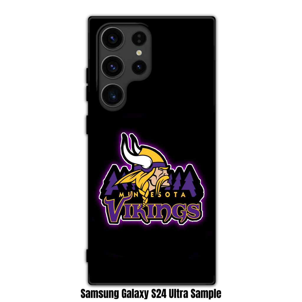 NFL Minnesota Vikings Phone Case For iPhone Samsung Galaxy Pixel - Minnesota Vikings Logo And Pine Tree Wordmark On Black Background