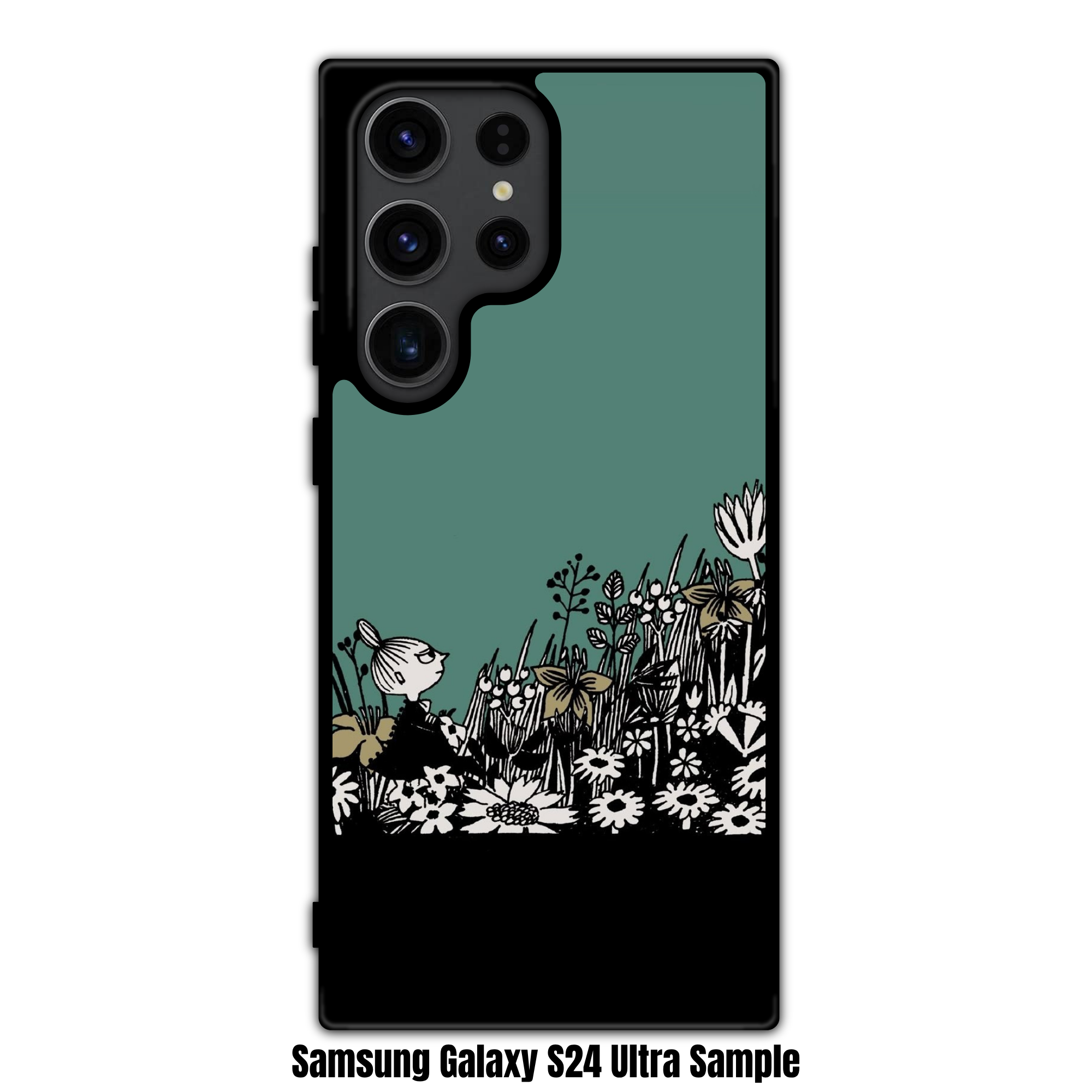 Moomins Little My Phone Case For iPhone Samsung Galaxy Pixel - Little My In Flower Field In Muted Green Background