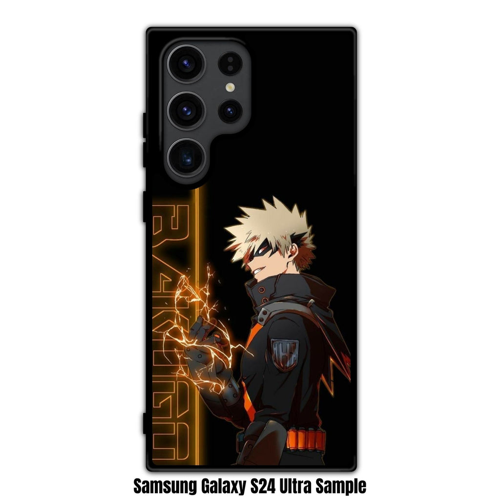 My Hero Academia Bakugo Phone Case For iPhone Samsung Galaxy Pixel - Katsuki Bakugo Sparking Orange Lightning Sparks On Black Background