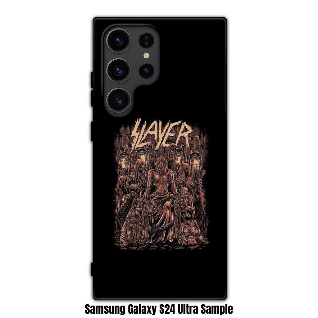 Slayer Phone Case For iPhone Samsung Galaxy Pixel - Slayer Logo And Baphomet Throne On Black Background