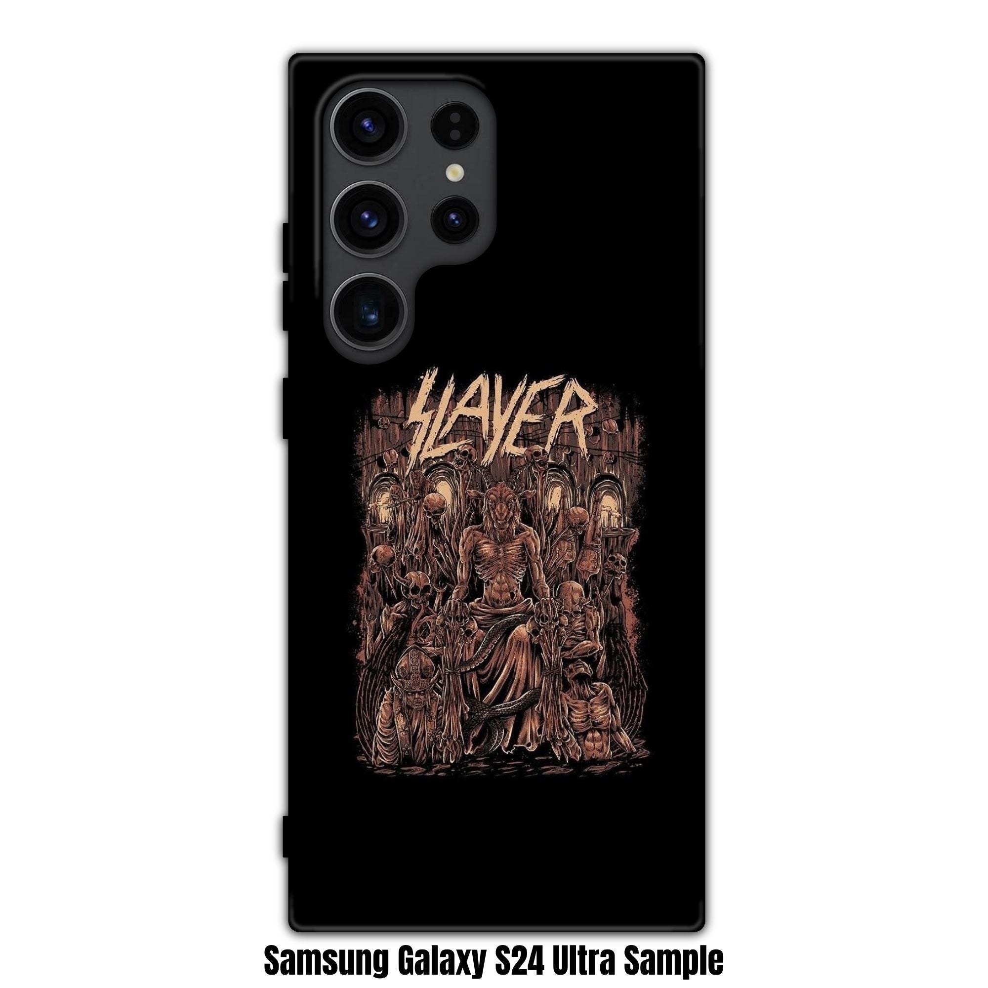 Slayer Phone Case For iPhone Samsung Galaxy Pixel - Slayer Logo And Baphomet Throne On Black Background