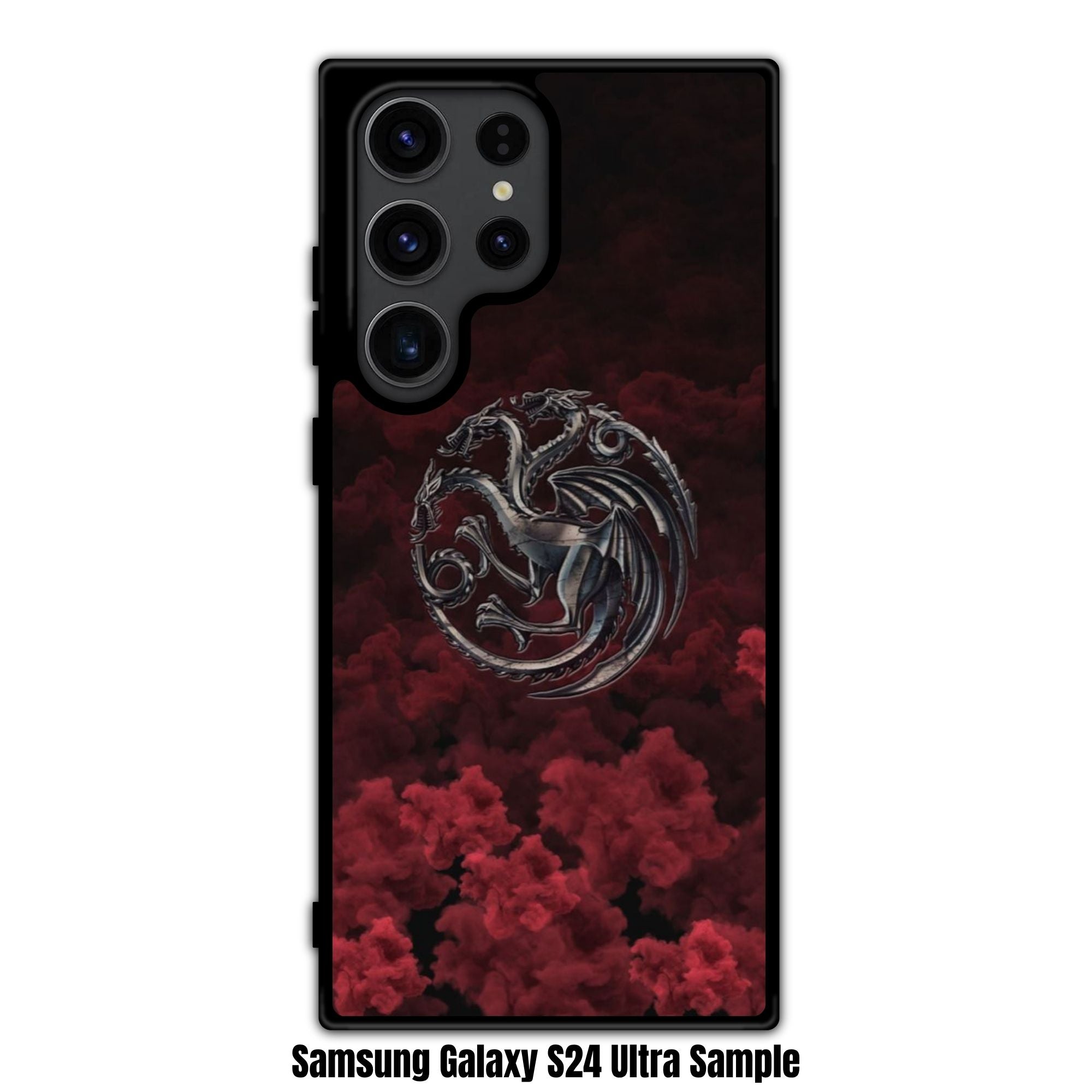 House Of The Dragon Phone Case For iPhone Samsung Galaxy Pixel - House Of The Dragon Metallic Targaryen Sigil Poster In Dark Red Smoke Background