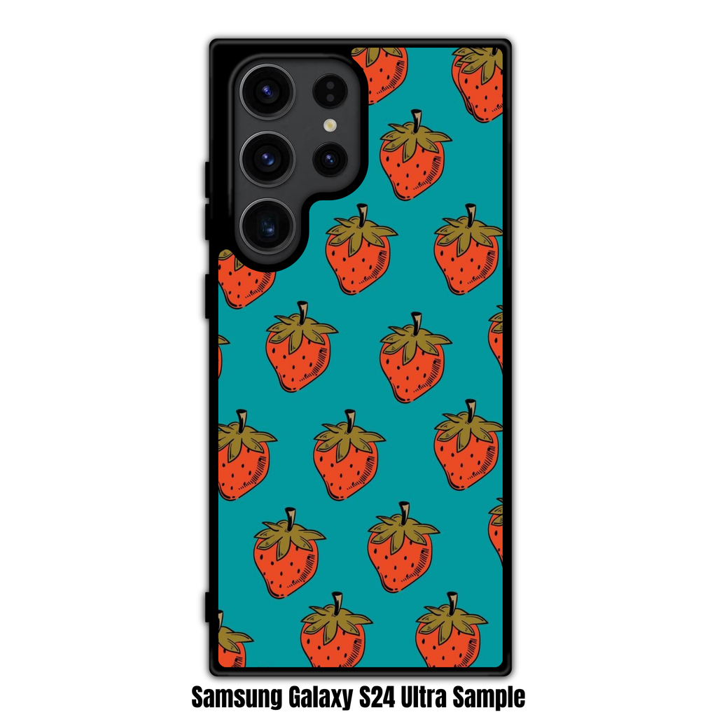 Strawberry Pattern Phone Case For iPhone Samsung Galaxy Pixel - Graphic Strawberry Pattern In Teal Background