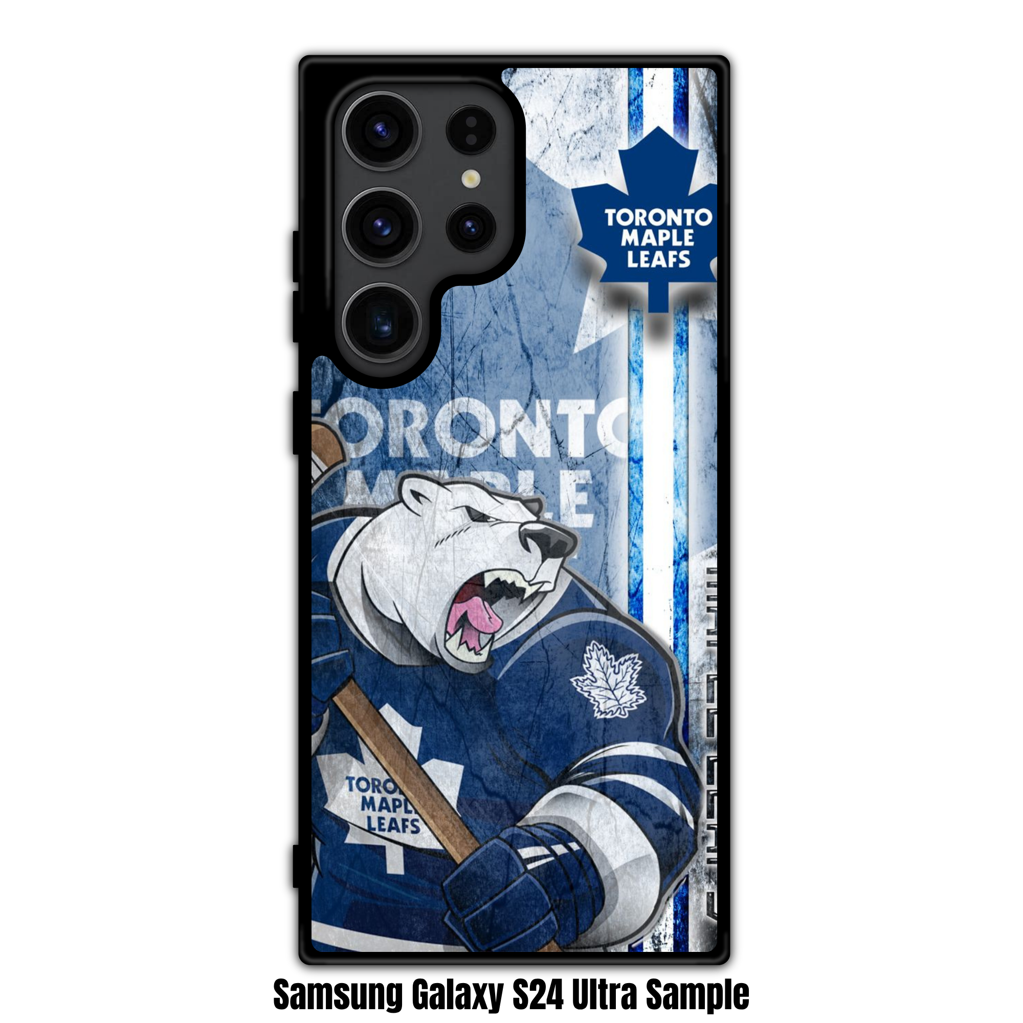 NHL Toronto Maple Leafs Phone Case For iPhone Samsung Galaxy Pixel - Toronto Maple Leafs Mascot Carlton The Bear On Blue Distressed Background