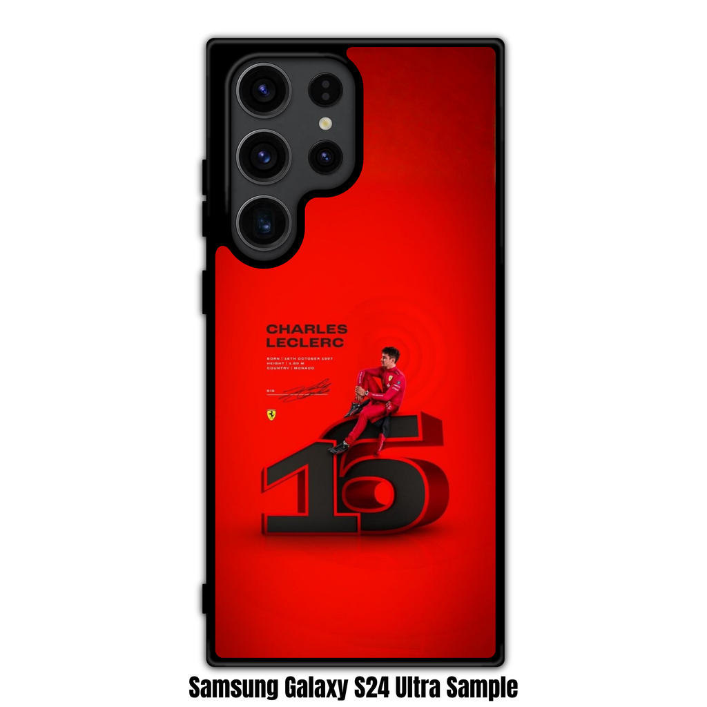 F1 Formula 1 Charles Leclerc Phone Case For iPhone Samsung Galaxy Pixel - Charles Leclerc 16 3D Number And Biography Details On Red Background
