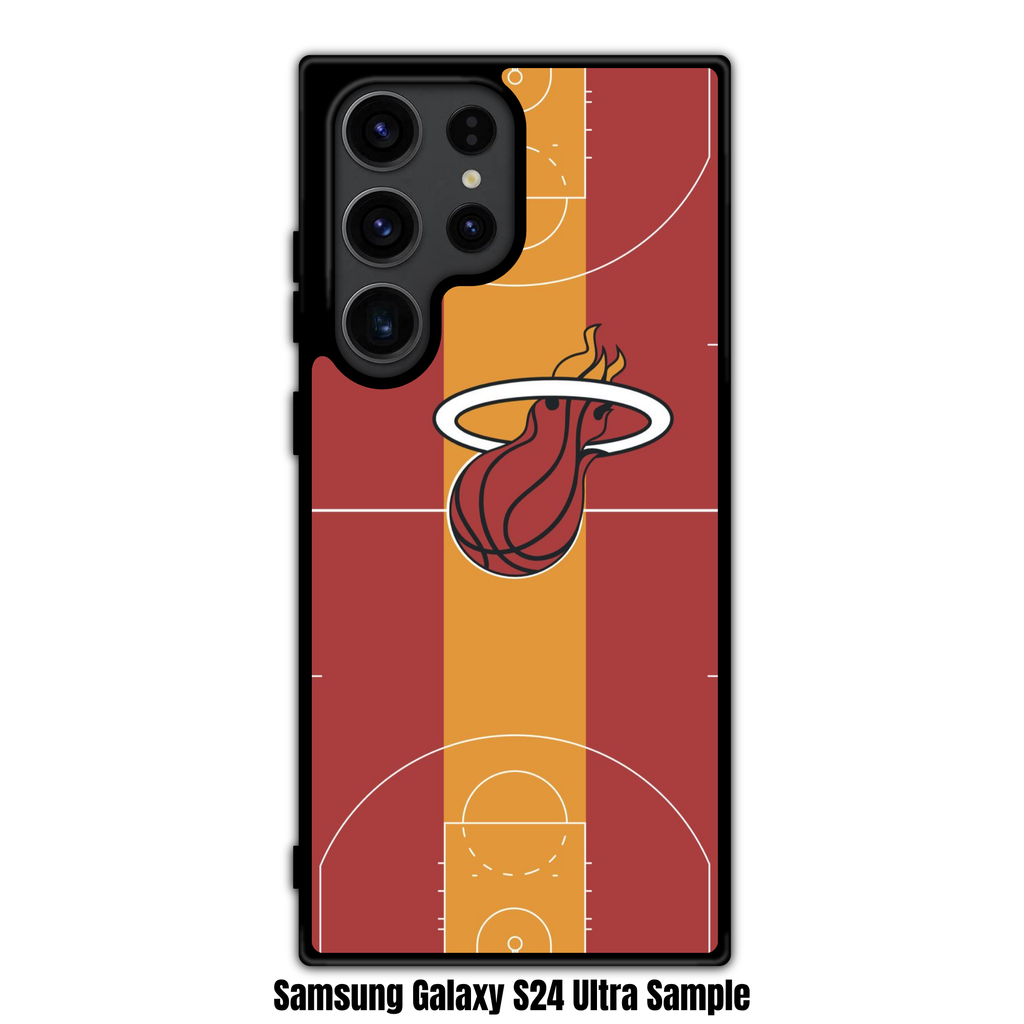 NBA Miami Heat Phone Case For iPhone Samsung Galaxy Pixel - Miami Heat Logo On Maroon And Yellow Basketball Court Art