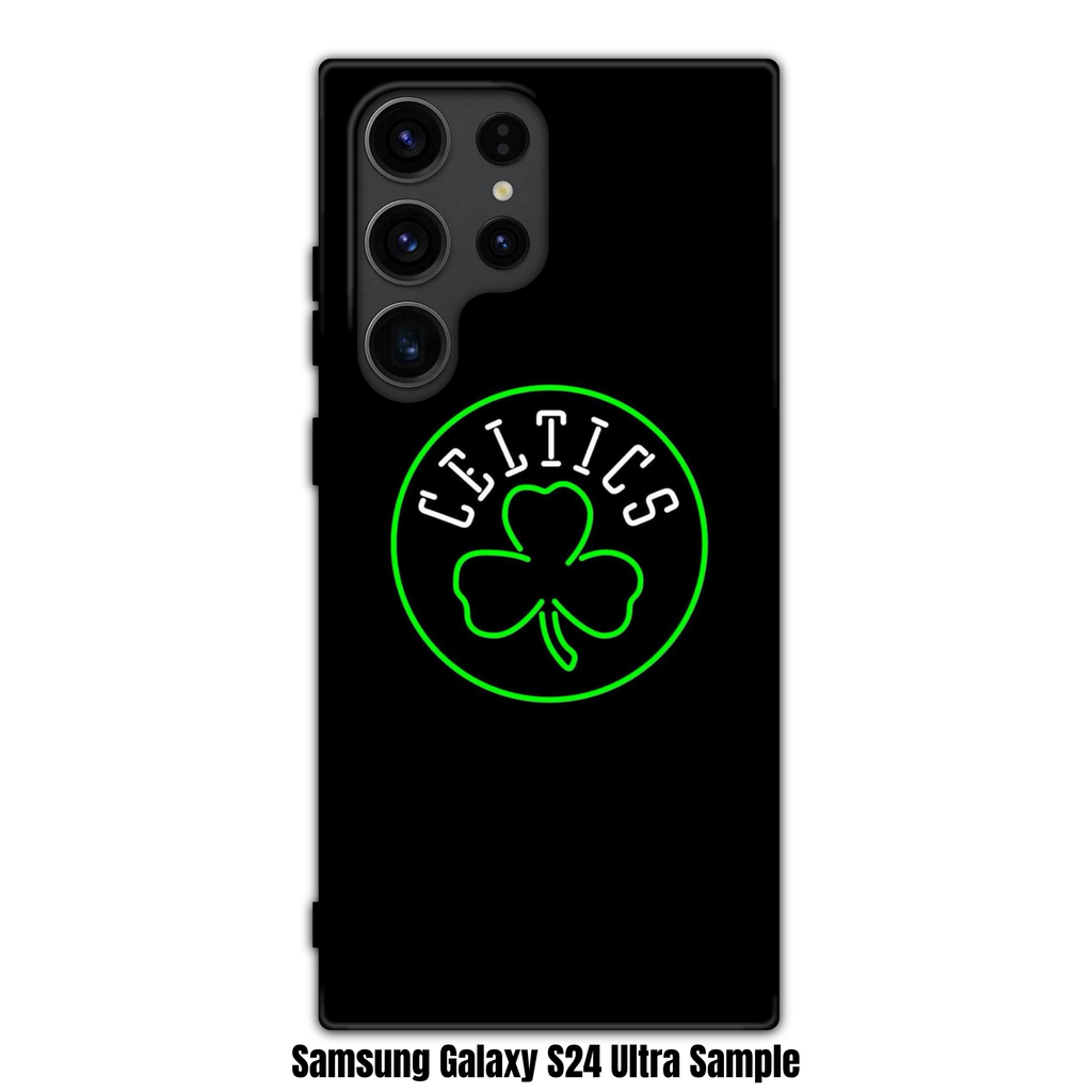 NBA Boston Celtics Phone Case For iPhone Samsung Galaxy Pixel - Boston Celtics Neon Shamrock On Black Background