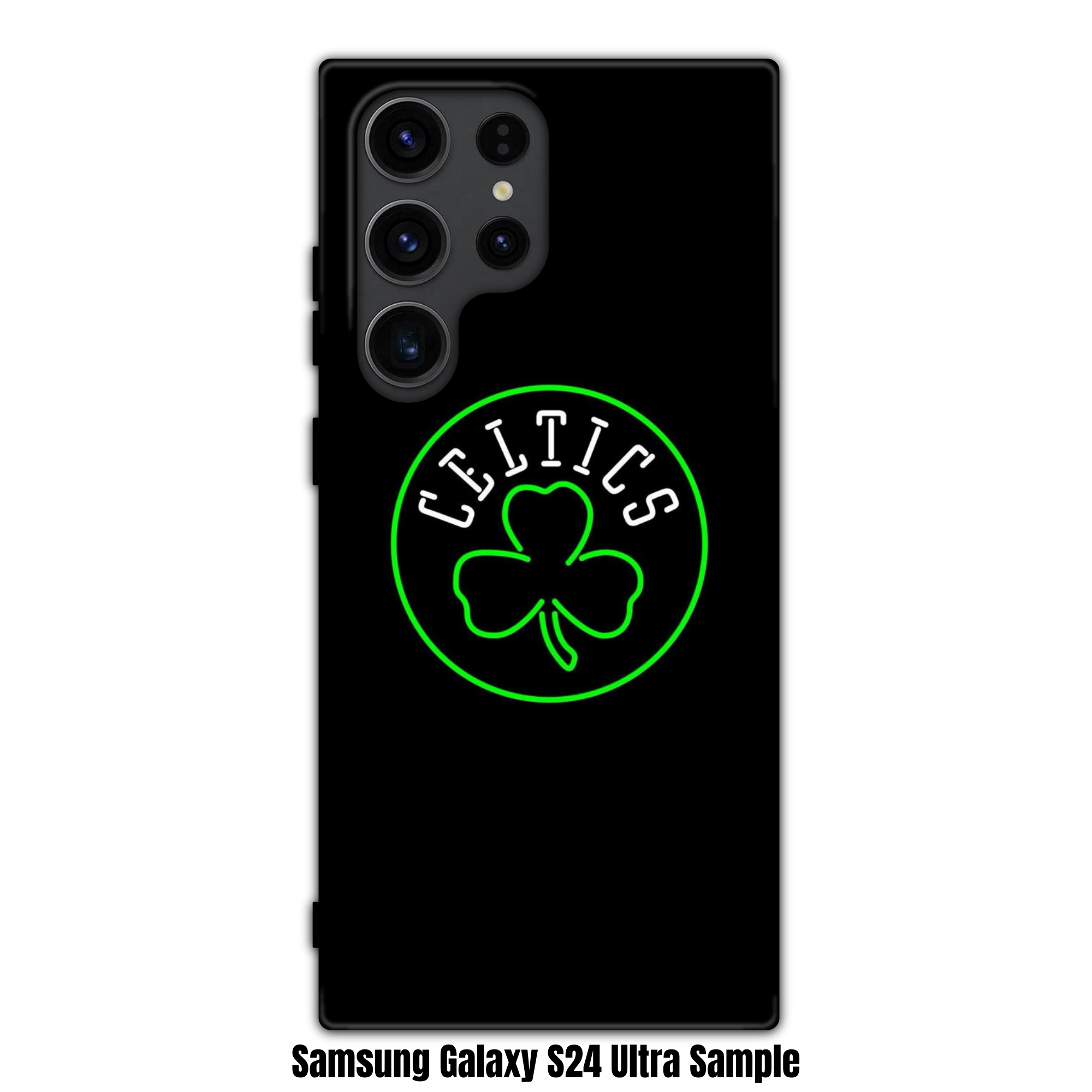 NBA Boston Celtics Phone Case For iPhone Samsung Galaxy Pixel - Boston Celtics Neon Shamrock On Black Background