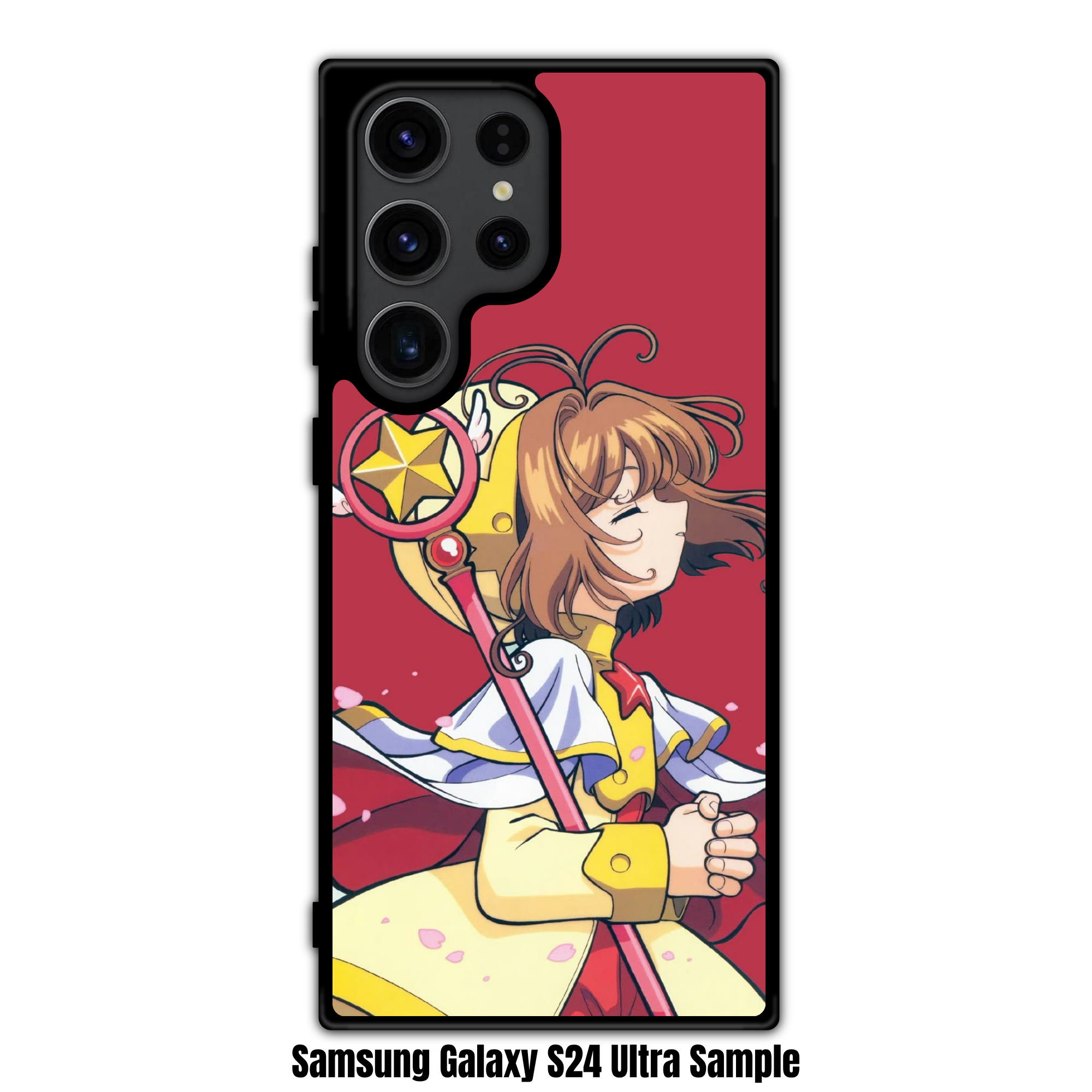 Cardcaptor Sakura Phone Case For iPhone Samsung Galaxy Pixel - Sakura Kinomoto Holding Her Sealing Wand On Red Background