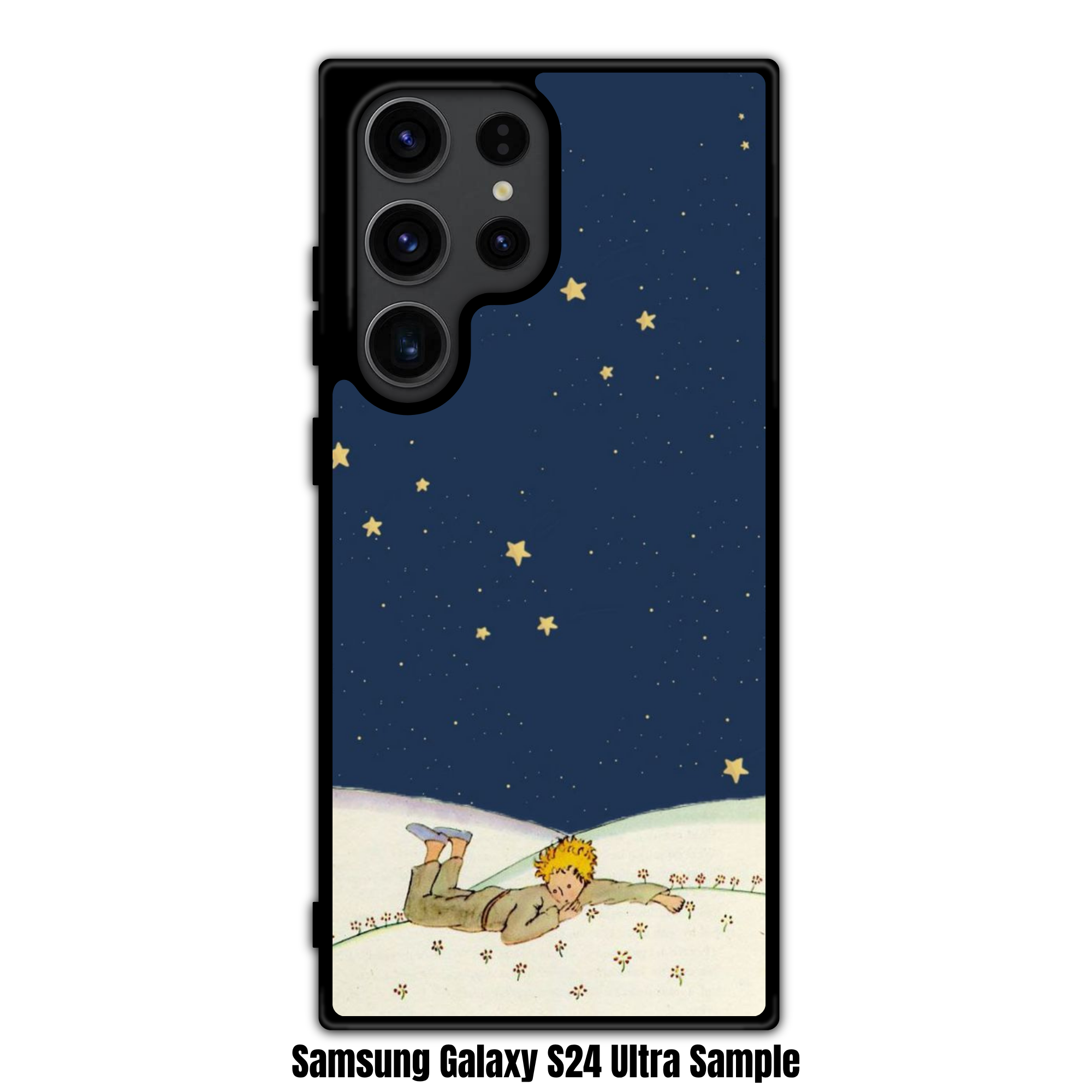 The Little Prince Phone Case For iPhone Samsung Galaxy Pixel - The Little Prince Resting On Grassy Meadow On Deep Indigo Starry Sky Background