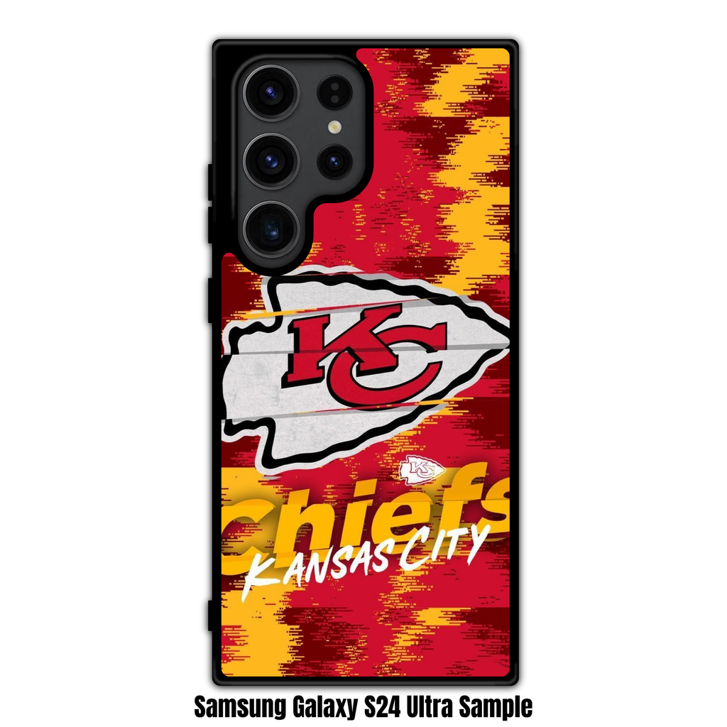 NFL Kansas City Chiefs Phone Case For iPhone Samsung Galaxy Pixel - Kansas City Chiefs Logo On Red And Yellow Pixelated Textured Background