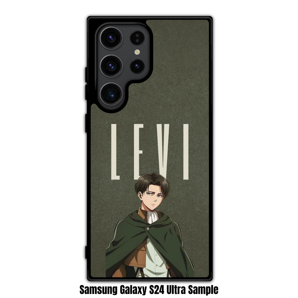 Attack on Titan Levi Phone Case For iPhone Samsung Galaxy Pixel - Levi Ackerman In Front Of Levi Text On Dark Green Background