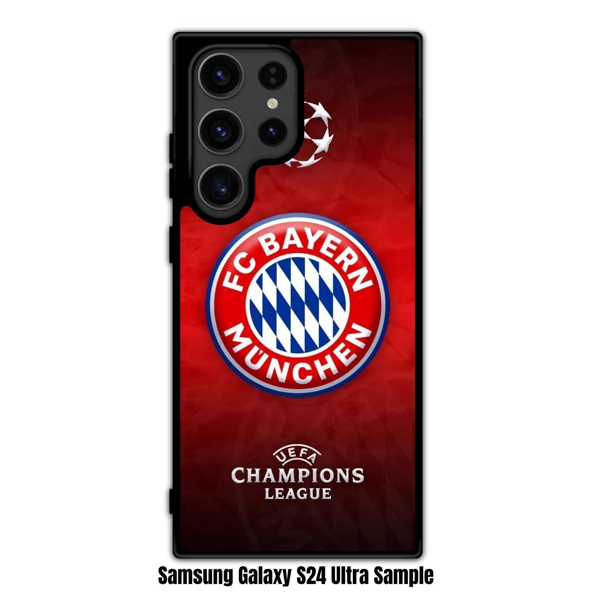 FC Bayern Munich Phone Case For iPhone Samsung Galaxy Pixel - 3D FC Bayern Munich Logo With UEFA Champions League Starball On Red Background