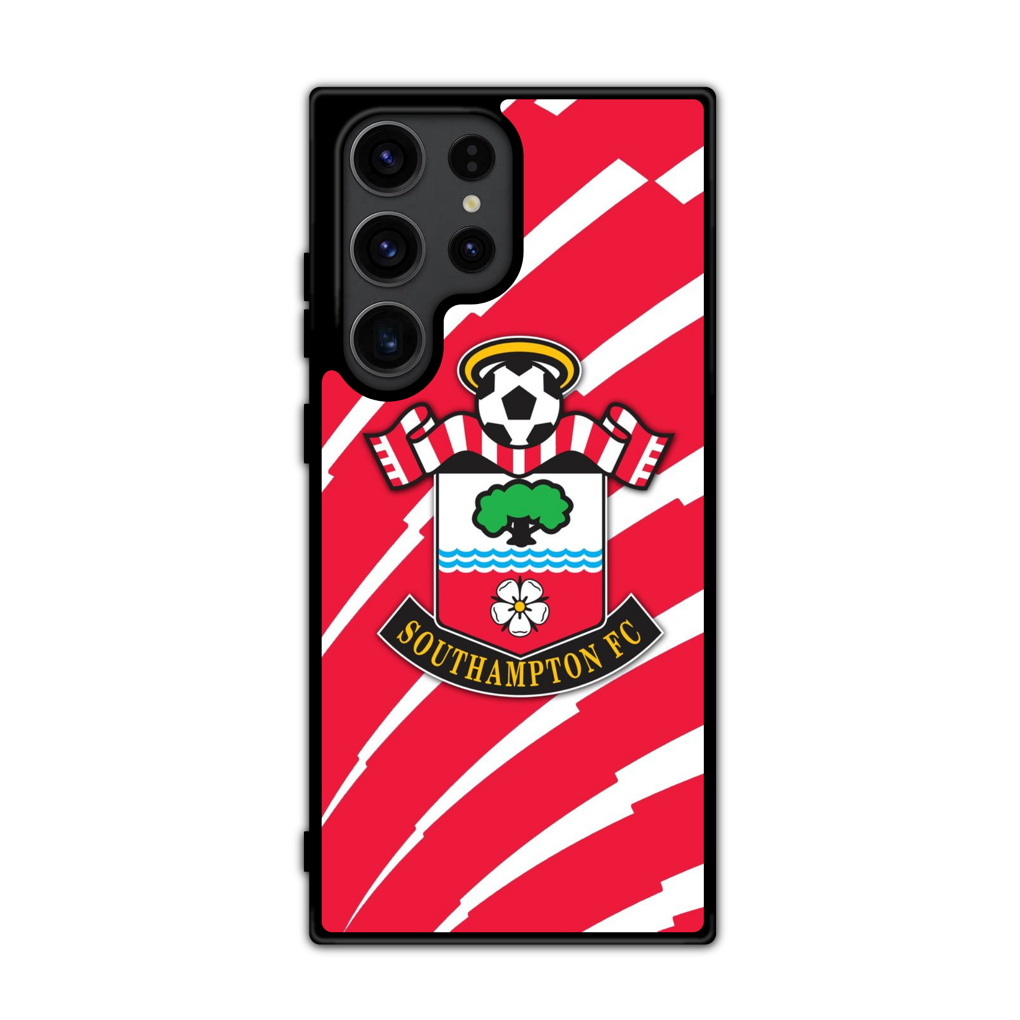 Southampton FC Phone Case For iPhone Samsung Galaxy Pixel - Southampton FC Crest On Red And White Abstract Patterned Background
