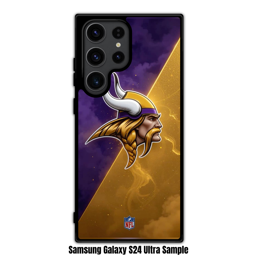 NFL Minnesota Vikings Phone Case For iPhone Samsung Galaxy Pixel - Minnesota Vikings Logo On Purple Smoke And Gold Lightning Background