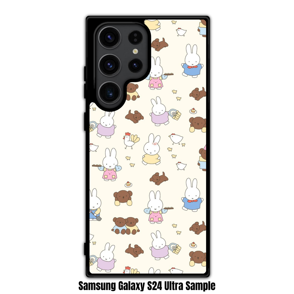 Miffy Phone Case For iPhone Samsung Galaxy Pixel - Miffy And Friends Doodle Pattern In Beige Background