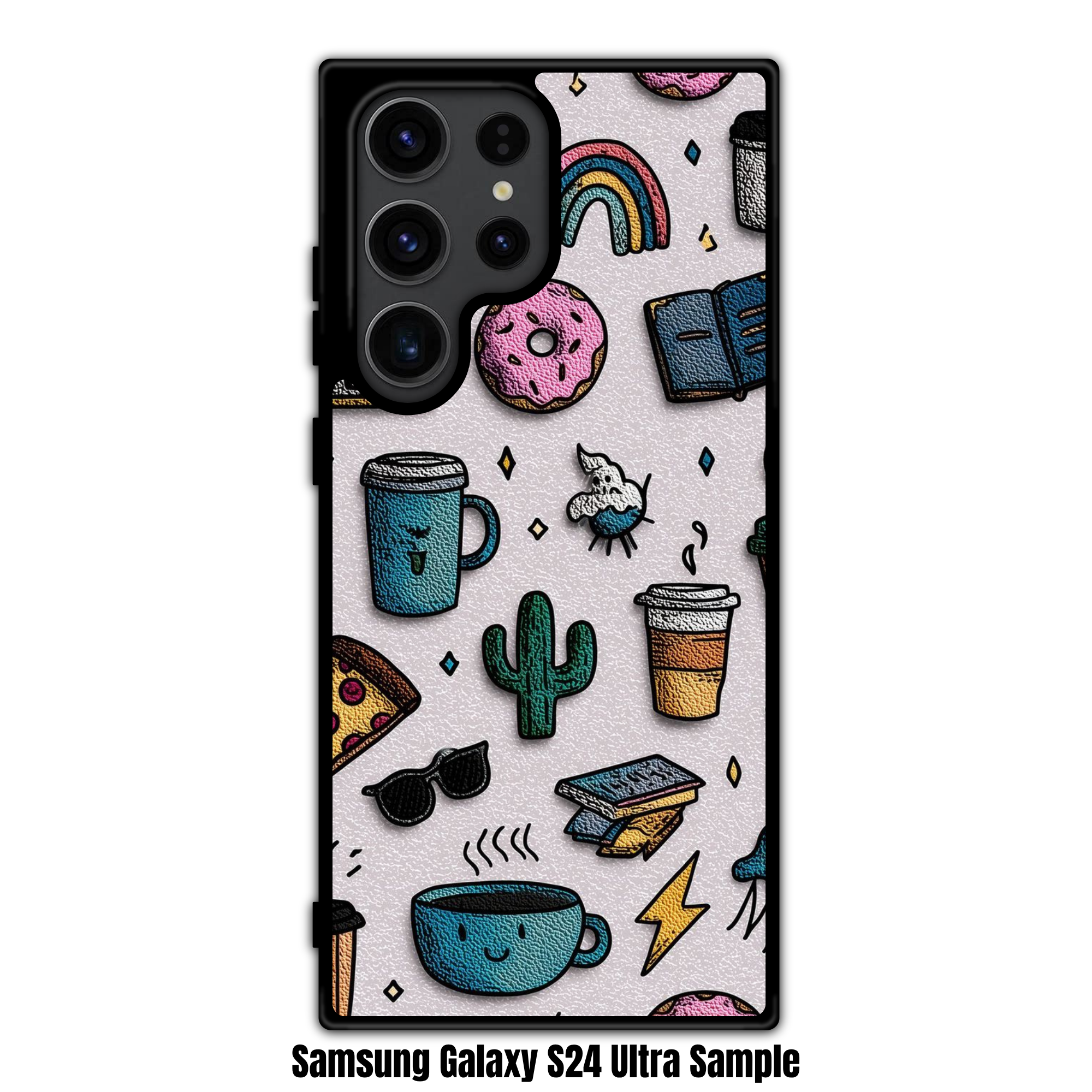 Art Print Phone Case For iPhone Samsung Galaxy Pixel - Cute Embossed Leather Sticker Doodle Pattern