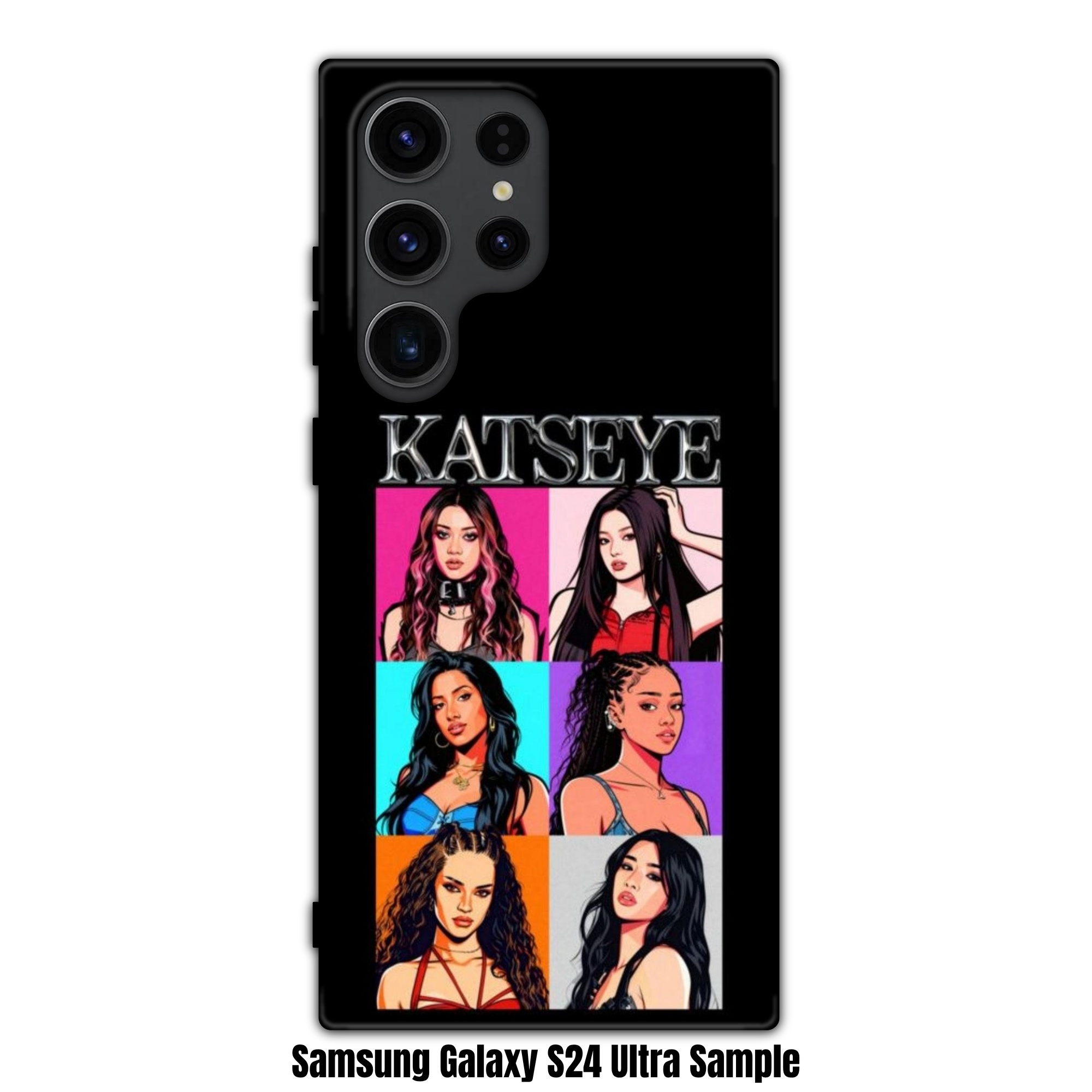 Katseye Phone Case For iPhone Samsung Galaxy Pixel - Katseye Pop Art Illustration Panels On Black Background