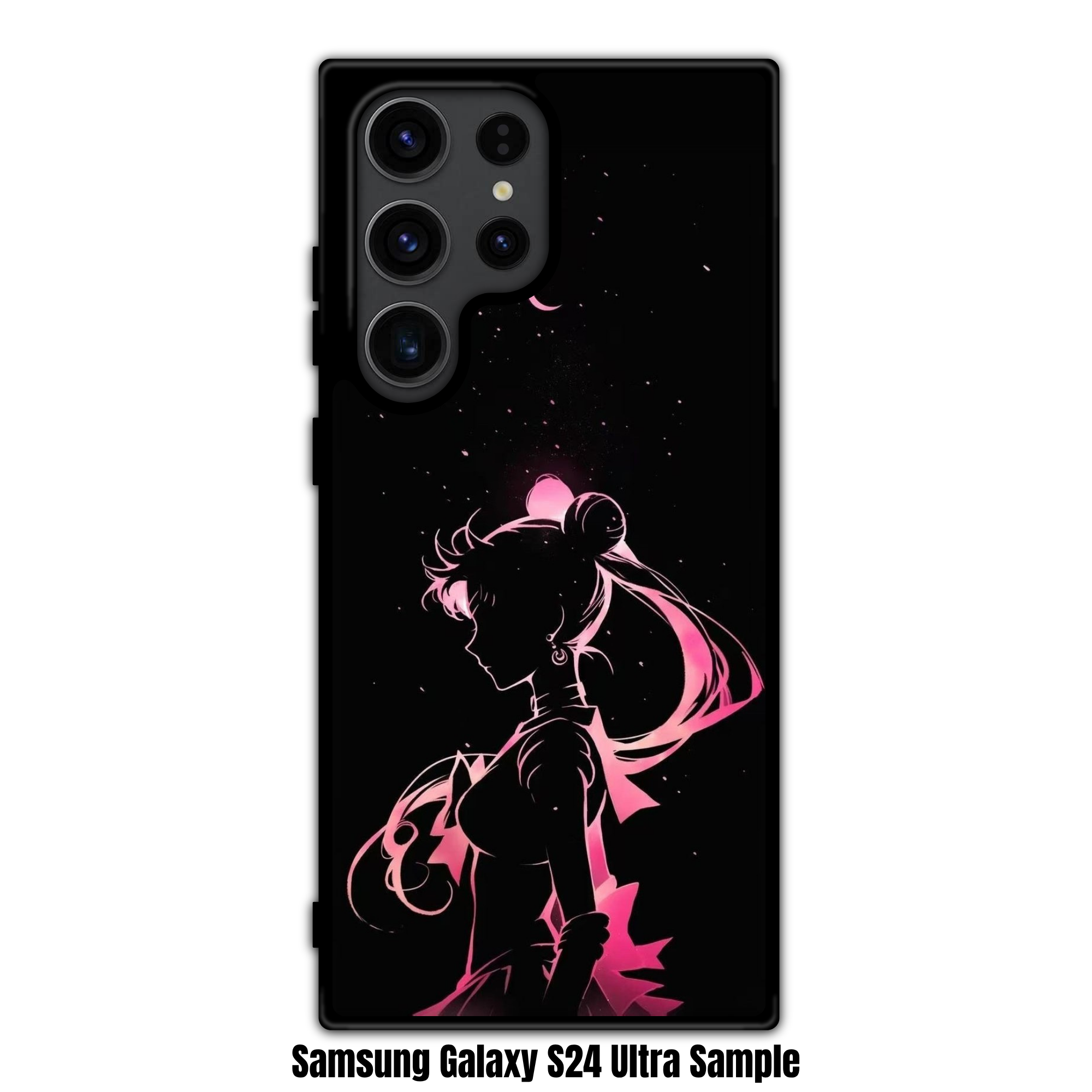 Sailor Moon Phone Case For iPhone Samsung Galaxy Pixel - Minimalist Sailor Moon Neon Line Art On Black Background