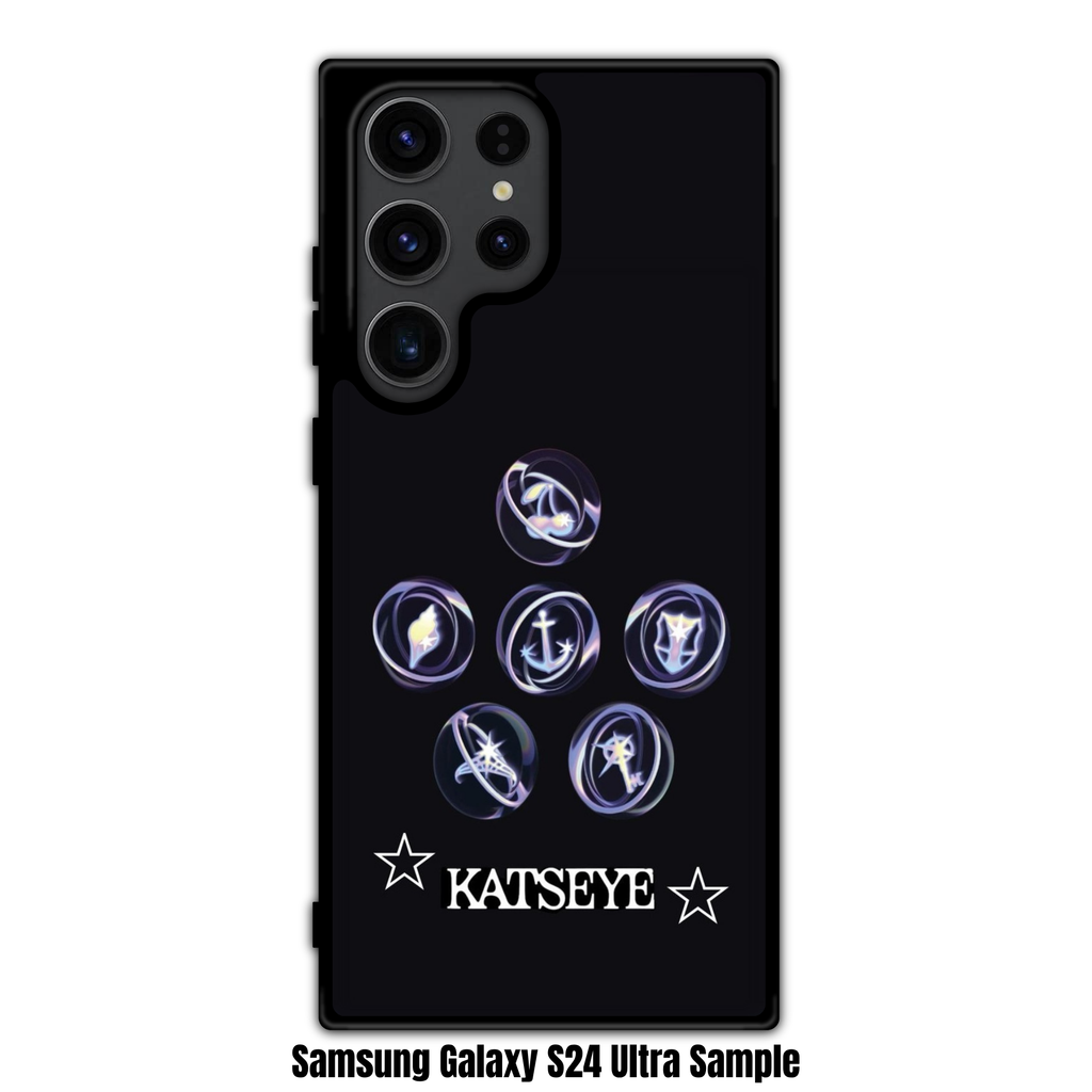 Katseye Phone Case For iPhone Samsung Galaxy Pixel - Katseye Official Member Charm Orbs Graphic On Black Background
